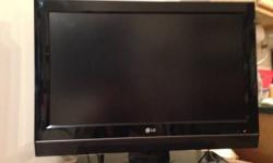 LG 32" LCD TV. Model #LC327D
Fantastic TV, works great. Comes with stand and cables. Sorry, I do not have a wall mount.
On the stand, it measures 31.5" wide, 24" tall
Email if you're interested