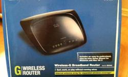 Wireless-G Broadband Router (IN BOX...Like New)
2.4 GHz
Model # WRT54G2
Connect 10/100 wired devices
Package Content:
-Wireless-G broadband Router
-Setup software and user guide on CD-ROM
-Quick installation guide
-Network Cable-Power adapter
Internal