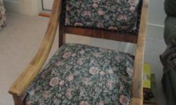 Believe wood is white cherry, need professional upholstery but is service able and clean. Upholstery is green with mauve roses on it.
Pick up promptly.
Mayville, NY