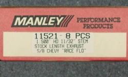$99.00!! Set of 8 New Manley 1.50 SB Chevy Exh Valves # 11521. Manley Race Flo series performance valves are a great choice for your bracket, oval track, or high performance street engine. All valves are made from stainless steel (intakes are NK-842;