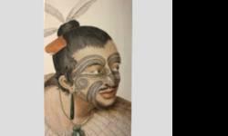 Maori Warrior Skateboard
Head and shoulders portrait of a M?ori man, his hair is in topknot with feathers and a bone comb, full facial moko, a greenstone earring, a tiki and a flax cloak. Tribal tattoos on the face. Awesome image from about 1784. Unique