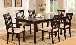 5-Pc Contemporary Style Dining Set In Espresso Finish. Includes Dining Table With Four Side Chair With Microfiber Seats. Additional Side Chairs Can Be Purchased Separately. Strong Construction. Easy To Assemble.
Dimensions:
Table: 48 In. x 30 In. x 30
