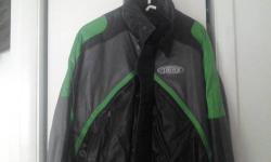 black leather excellent cond. mens small pierre cardin gathered at waist sport style has zip out lining heavy winter coat