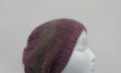 A soft comfortable beanie beret hat. Also suitable for teens or girls. The yarn used is a very soft wool blend and is sure to keep you warm! This handmade slouchy beanie has the colors of purple, lavender ,mauve, gray, grape, coral, it is knitted with a