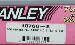 $79.00!! This is a New Set of 8 2.02" Manley Street Flo Intake Valves for Small Block Chevy #10766. Manley Street Flo valves are excellent-quality valves at affordable prices. All are made from stainless steel (intakes are NK-841; exhausts are XH-424)