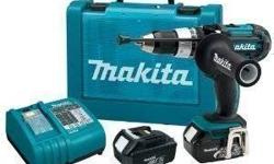 The kit includes 2 XC 28-Ah Li-Ion batteries, a 1-hour charger, and an impact resistant case 9-1/4-Inch at 53-pounds,
The 18V heavy duty drill driver features 650 in. lb. of torque, 0 to 1800 RPM and 0 to 28,000 BPM. Only 9 1 2'' in length and 5.3 lb.