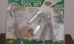 Handy tool set for camping , outdoors or for when you can't bring your full size tools .has just about everything you need including a flashlight . 2 available
