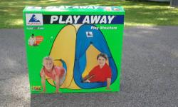 For sale is a BRAND-NEW PlayAway Twist-n-fold tent-type play structure. Your child can have all sorts of adventures in this fun toy that folds up, stores well, and transports even easier.
Included is the play structure, the original box, as well as