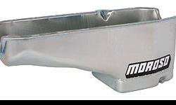 $169.00! NEW SB Chevy Moroso 20181 Oil Pan, pass side dipstick 1980 thru 1985 small block. It is a 6 quart 8.25" deep pan with trapdoor baffling allows oil to flow one way into the pickup sump area and keeps it there. The extra capacity reduces oil