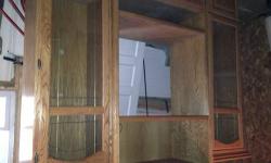 Oak China cabinet (pictured on right) 77 inches tall, 16 1/2 deep, 37 1/2 wide- 2 piece - bottom cabinet can also be used alone