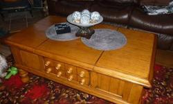 beautiful oak coffee table w/storage.
excellant condition,small chip on top
4 years old.
48 long,28 wide,19 high