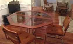 Octagon dining set with 4 Breuer chairs. Wood and smoked glass, pedestal table. More dining chairs available. Many more items also for sale. Cash & carry only. Contact Carole now 845-362-1120.