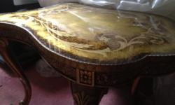 Italian made end table, one of two, (matching one available also) with glass top, very good condition. Looks better than in photos.