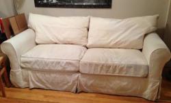 Off white slip cover couch from Jennifer Convertibles.
83" wide
38" deep
30" tall
My cat scratched the arms a little. Other than that, it's in good shape and very comfortable. The slip cover makes for easy cleaning!
Must pick up - Email with questions or