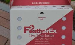 Up for sale is one FeatherEx Premier Box to ship your live birds. APPROVED BY USPS
Box comes glued and ?Ready To Go?. Can assemble in 30 sec.
Size of this Premier Box: 18" long x 10" wide x 19" true height
Weight empty: approx. 1 lb, 12 oz.
Total weight