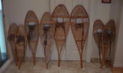 FOUR PAIRS ORIGINAL SNOWSHOES
ONE PAIR 10 X 34 $25.00
ONE 10 X 38 $25.00
ONE 12 X 42 $35.00
ONE 14 X 48. $ 40.00
SPECIAL PRICE FOR ALL 4 $100.00
OLD STYLE CONSTRUCTION AND A COLLECTORS ITEM.
EXCELLENT SHAPE SEE PHOTOS......
CONTACT BOB BY E MAIL leave #