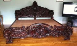 Ornate Early 1900s Asian Hand Carved Hard Wood King Sized Platform Bed. This is a very ornate piece and does not require a box spring since it is a platform bed. I have a van and would also be willing to move it and assemble it for you.
Dimensions
82"