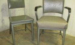 Very stylish. Clean look. Good condition. Sturdy and comfortable. A true classic.
After the war efforts ended and industries began changing course, a surge of metal furniture made its way into offices and homes alike. These two steel tanker chairs feature