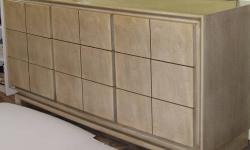 _________ Mid 1950's by AMERICAN of MARTINSVILLE: _________
These four A of M pieces are all one-owner. They have a pale finish on top of the (exterior) mahogany that was called Blonde.
[1] 5-1/2 ft long Dresser with Full Mirror and nine (9) drawers (2