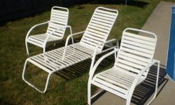 Patio Furniture- Complete set , Halcyon brand, 4 chairs, lounge chair, table, serving cart. Fair condition