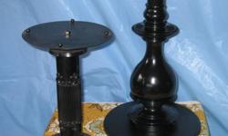 PLANT STANDS or use for objects of art or for display. Individually or take all for $75
...All metal shaped base with flat metal top. Painted black. 21" high and top 8" diameter . $23
... All metal short stand. Painted black. 10 1/2" high. Top 7 1/4"