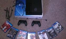 Month old PS4 for sale with the following
-All cables and manuals
-Extra Dual shock 4 Controller
-7 games(infamous:second son,nba 2k14,lego marvel,injustice,call of duty ghosts,killzone,Assassins Creed 4 Black Flag)
Cash only
local pick up