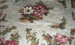 MUST SELL!!!!
This item is a Queen size comforter with bed skirt, 1 pr of curtains 64 inches long and a valance, 2 throw pillows, and 2 pillow shams.
This item is in excellent condition and was hardly ever used. It was in a
spare room. If you are looking