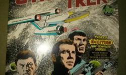 Rare Star Trek The Original Series Story Album
Record One. Release date 1975. Power records. Record # 8158.
12 inch. 33-1/3. Contains 3 stories: Passage to Moauv, In Vino Veritas, and The Crier in Emptiness.
Album cover has some wear and wrinkles, but