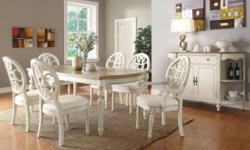 Free shipping within the 5 boroughs of NYC ONLY!
All other areas must email or call us for a freight quote.
TOLL FREE 1-877- 336-1144
Item Description
Bring a pretty country styling into your home with the Rebecca 7 Piece Dining Set. Crafted with select