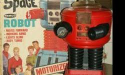 For sale is a Vintage Battery Operated Lost in Space Robot in Box made by Remco Toys. This was mfg in the 1960s during the time when Lost in Space was firsr airing on TV and it comes in it's original toy box This is a toy of Dr Smith and Will Robinson's