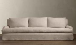 LESS THAN ONE YEAR OLD - bought in October 2013 - barely used
Restoration Hardware 9' Belgian Classic Roll Arm Slipcovered Sofa with Down-feather fill
Regular Price $4395 - BUY IMMEDIATELY FOR $1500
PRODUCT DETAILS:
Built of kiln-dried hardwood