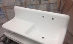 Antique Cast Iron Farm Kitchen Sink
Farm Sink Measurements
its 51'' long
20.5'' wide
13'' backsplash
25'' x 15.5'' basin with a 5'' depth
& a 8'' faucet hole spread
Fully Restored Antique Cast Iron Farm Kitchen Sink Farm Sink Ready for your Kitchen! Plus