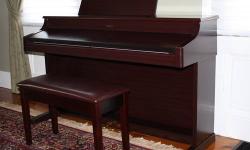 NEW - Price reduced to $1500
$3000 new. Same sound and condition as day it was delivered.
Exceptional instrument, rarely played, mint condition, mahogany finish with look of finely crafted furniture, includes matching storage bench, owner's manual.
Roland