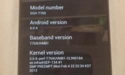Samsung Galaxy S Blaze 4G SGH-T769 running Android 4.0.4 Ice Cream Sandwich
-5.0 MP rear facing, 1.3 MP front facing cameras
-1750 mAh battery
-Qualcomm 1.5Ghz Dual-Core
-1Gb RAM, 2GB internal storage, 2gb microSD card
-4" Super AMOLED Display
Carrier