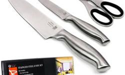 For sale is one (1) SCHULTE-UFERÂ® 3-PC STAINLESS STEEL KNIFE SET
FREE USA SHIPPING!
Retails for about $80
PROFESSIONAL HIGH-CARBON STAINLESS STEEL BLADES!
- Easily slice through meats, veggies, and fruits with this 3-pc. stainless steel cutlery set from