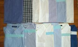 ALL HAND LAUNDERED
ALL 100% COTTON
All 14 shirts for $90 - can also be purchased individually.
Neck size - Sleeve length in inches
15 Â½ -- 34/35 Blue Oxford button down
16- 35 Brooks Bros. Blue Button down
15 Â½ -- 34/35 Plaid button down Allan Raider
15 Â½