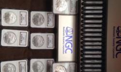Certified, Sealed, Graded, uncirculated NGC MS69 Silver Eagle Coins
1986-2008 includes 2006W, 2007W & 2008W
Issued by the USMint and graded by the Numismatic Guaranty Corporation...Valued at over $1400