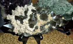 Smokey Quartz Gemstone and Dolomite Museum Specimen-This is a Large Beautiful Museum Specimen of Dark Smokey Quartz and Dolomite that formed on the front of the specimen. This is one of a kind and Very Rare Specimen, comes from Russia and Gemstone
