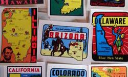Many Vintage Souvenir Bumper Stickers from travel adventures during the 1960s and 1970s:
European countries: Belgium, Germany
US National Parks:
Abilene, Kansas
Everglades National Park
Glacier National Park, Montana
Grand Canyon
Hoover Dam
Lake Mead
Mesa