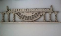 Recent purchase sacrifice price beautifully carved antique white distressed wood headboard type ledge/shelf nautical design great for living or bedroom. Holds books photos bric a brac