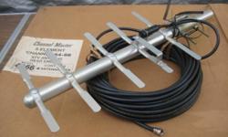 CHANNEL MASTER 5 ELEMENT STV ANTENNA KIT WITH 50 FEET OF CABLE AND MOUNTING BRACKET HARDWARE.
IT WORKS GREAT FOR PULLING IN CHANNELS ON DTV CONVERTER BOXES.
PICK UP ONLY.
I ONLY HAVE 3 LEFT.
I WILL ACCEPT BEST OFFER.