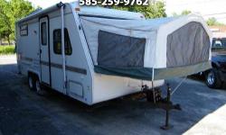 Here is a nice light weight hybrid camper with a dry weight of only around 2,500 lbs. The floor is a little soft but its not bad. It has everything inside you want, without having to tow something super heavy or big. If you don?t have a truck, don?t