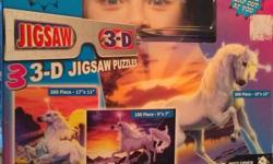 This set of three high quality jigsaw puzzles includes a paper set of 3-D glasses that will make for hours of ?in depth? fun for the whole family. By mixing the latest 3-D technology with those goofy old red and blue glasses from back in the day, these