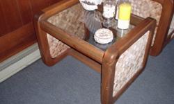 THIS IS A VERY FINE CUSTOM MADE TEAK WOOD RATAN BACK TABLE WITH GLASS TOP (OBO)