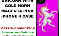 A Unicorn with Golden Horn and Tail on a Magenta Pink iPhone 4 case. Absolutely beautiful pink phone case. A great gift idea for the pink aficionado. An eye-catching Christmas, Valentine's Day or Birthday present.
To get your Unicorn Pink iPhone 4 Case go