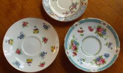 Descriptions:
Top photo?Lenox ?Ming? Pattern, black mark on back, 4 Â½? diameter.
Lower left?Crown Staffordshire, England, fine bone china, green marks on back, 5 Â½? diameter
Lower right?Tuscan fine English bone china says ?Made in England? mark is in