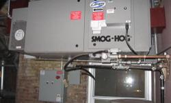 Smog Hog kitchen emission control system for use in situations where venting to the roof is not possible, or where emissions need to be controlled; as in residential areas. http://kvent.com/litterature/UAS/psgb.pdf
-Model #: PSG-121R-DCE, Serial#: