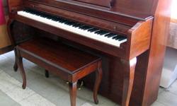 Vintage smaller than standard size piano works and sounds great, 38 standard size keys. Dark wood, Good cosmetic condition. about 5 octatves 41 inches wide.