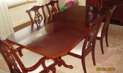 Very nice cherry wood dining set. Table is eight feet including 2 leafs. Also comes with six chairs-2 captain. Includes serving table and hutch. Hardly used and very nice condition.paid over $5000 new. lowered price. you pick up.
call 315- 451-4752.
