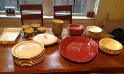 I have a large collection of Vietri "cucina fresca" dinnerware (dinner plates, pasta bowls, salad plates, mugs and a few serving platters) for sale. Most are in excellent condition, some are gently used or chipped.
- 8 large dinner plates (yellow/green) -